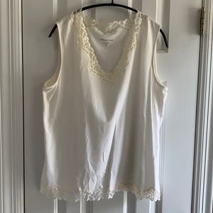 Coldwater Creek V-Neck Lace Trim Cami- Ivory/White- Size XL